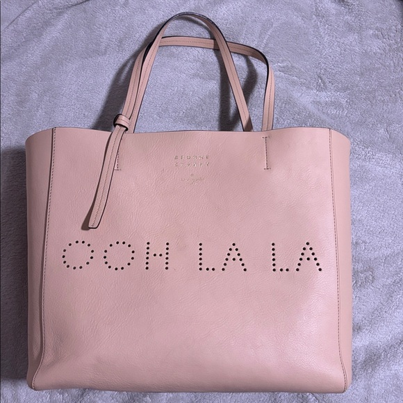 Kate Spade Broome Street OOH LA LA Nude Pink Leather Tote w Black/White Interior - Picture 1 of 12